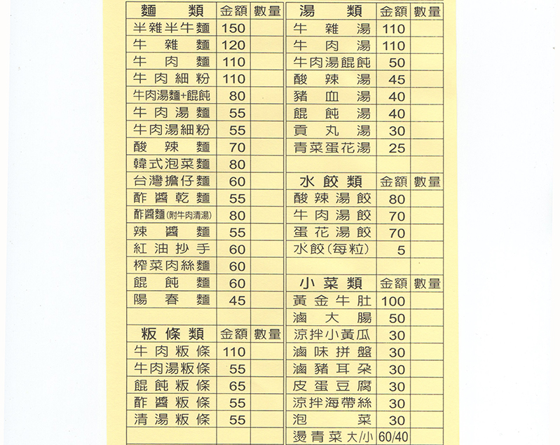 中壢新老牌牛肉麵菜單